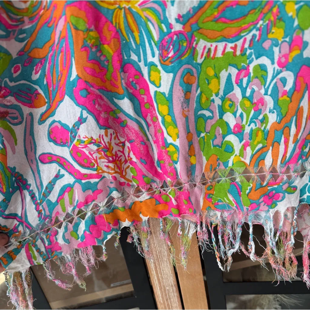 Lilly Pulitzer Avette coverup Kaftan tunic fringe scuba to cuba print colorful - Image 4
