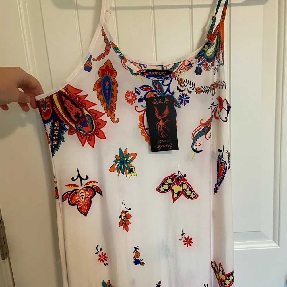 NEW Reborn women’s multicolor paisley maxi adjustable strap stretch dress large White - Image 2