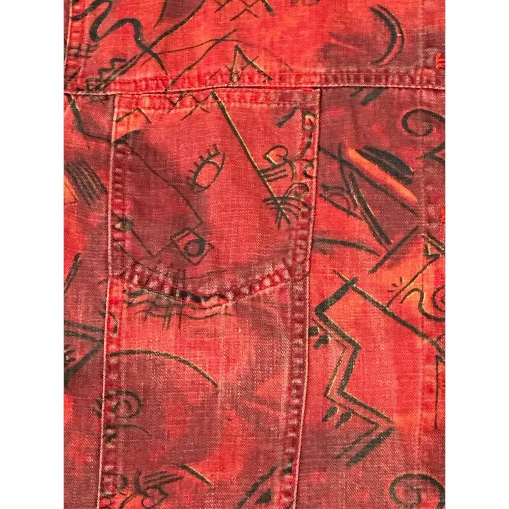 Chicos Design Vintage Bold Red Fabric Abstract Black Tribal Style Pattern Size 2 - Image 10