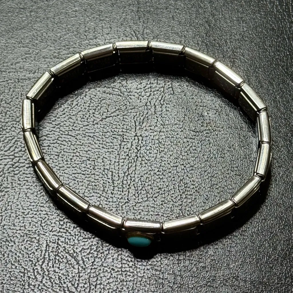 Manuel Zed Stainless Steel Bracelet with Turquoise & Gold Charm Silver - Image 3