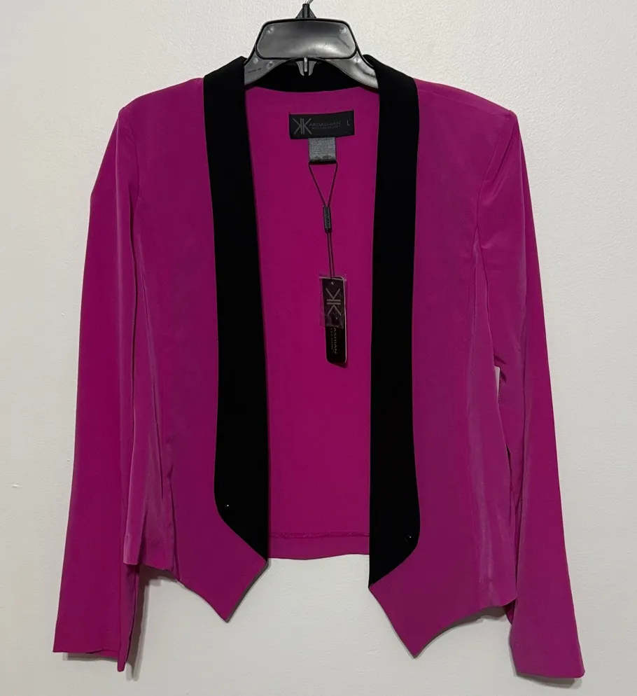Kardashian Kollection hot pink blazer with black trim size large new with tags - Image 1