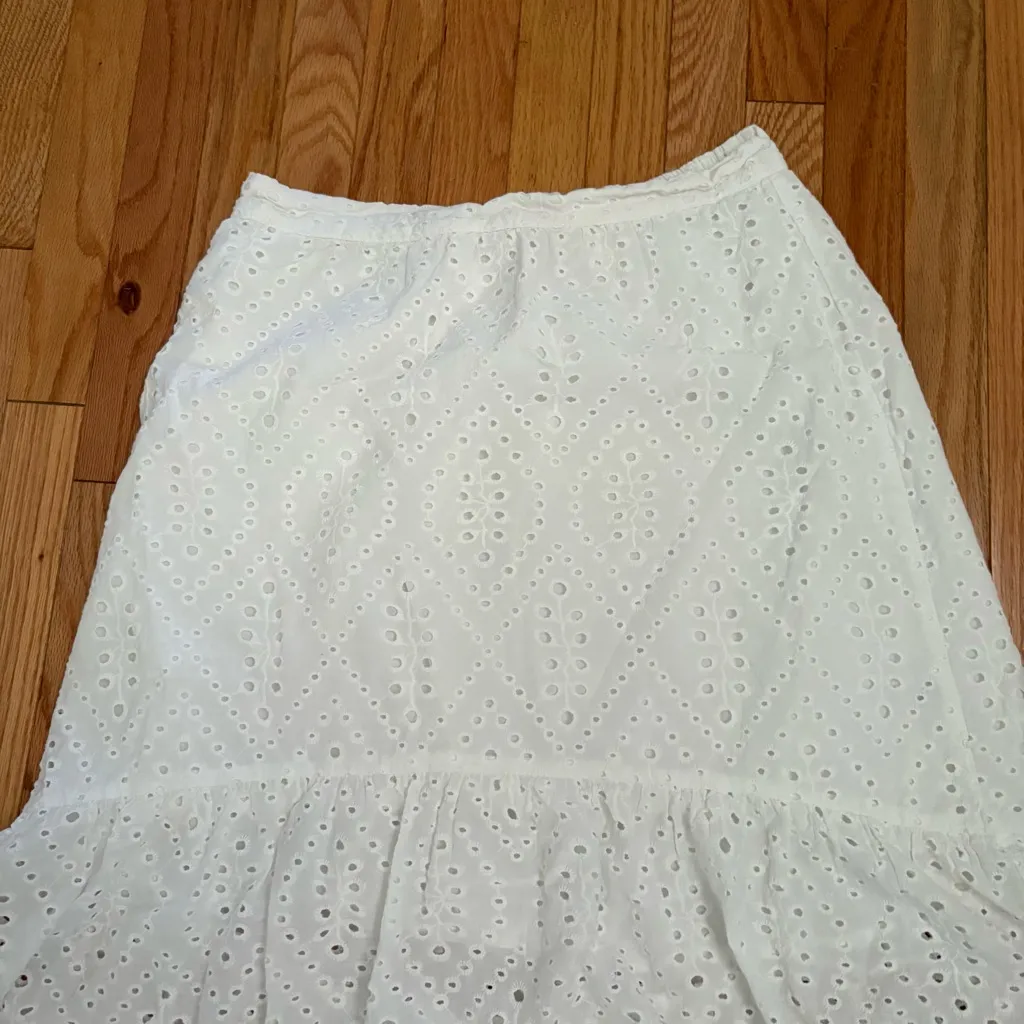 Joie White Eyelet Embroidered Maxi Skirt Boho Coastal Cotton Ruffle Skirt Size L - Image 3