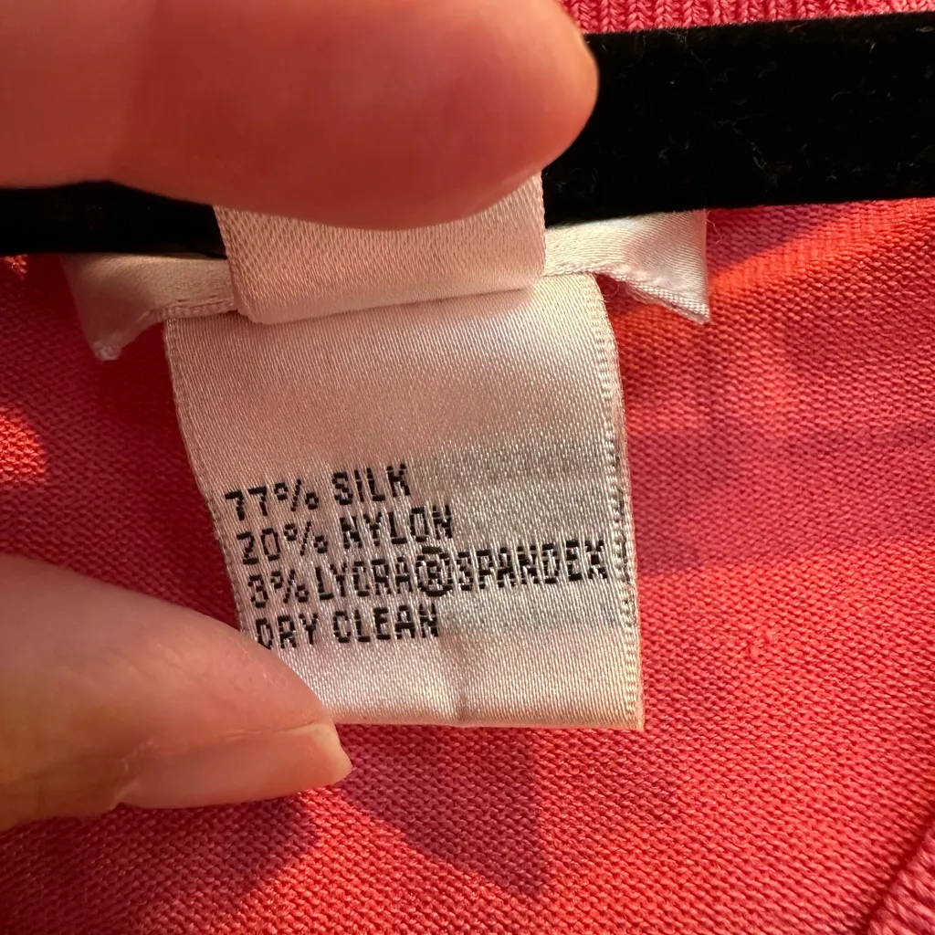 Vintage Talbots Silk Coral Knit Sweater Top Blouse 3/4 Sleeve V-Neck Size XL - Image 6