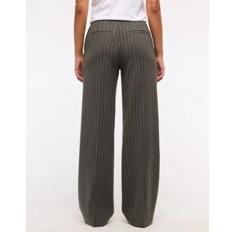 Abercrombie & Fitch co-ord high rise ultra wide leg trouser in grey pinstripe - Image 2