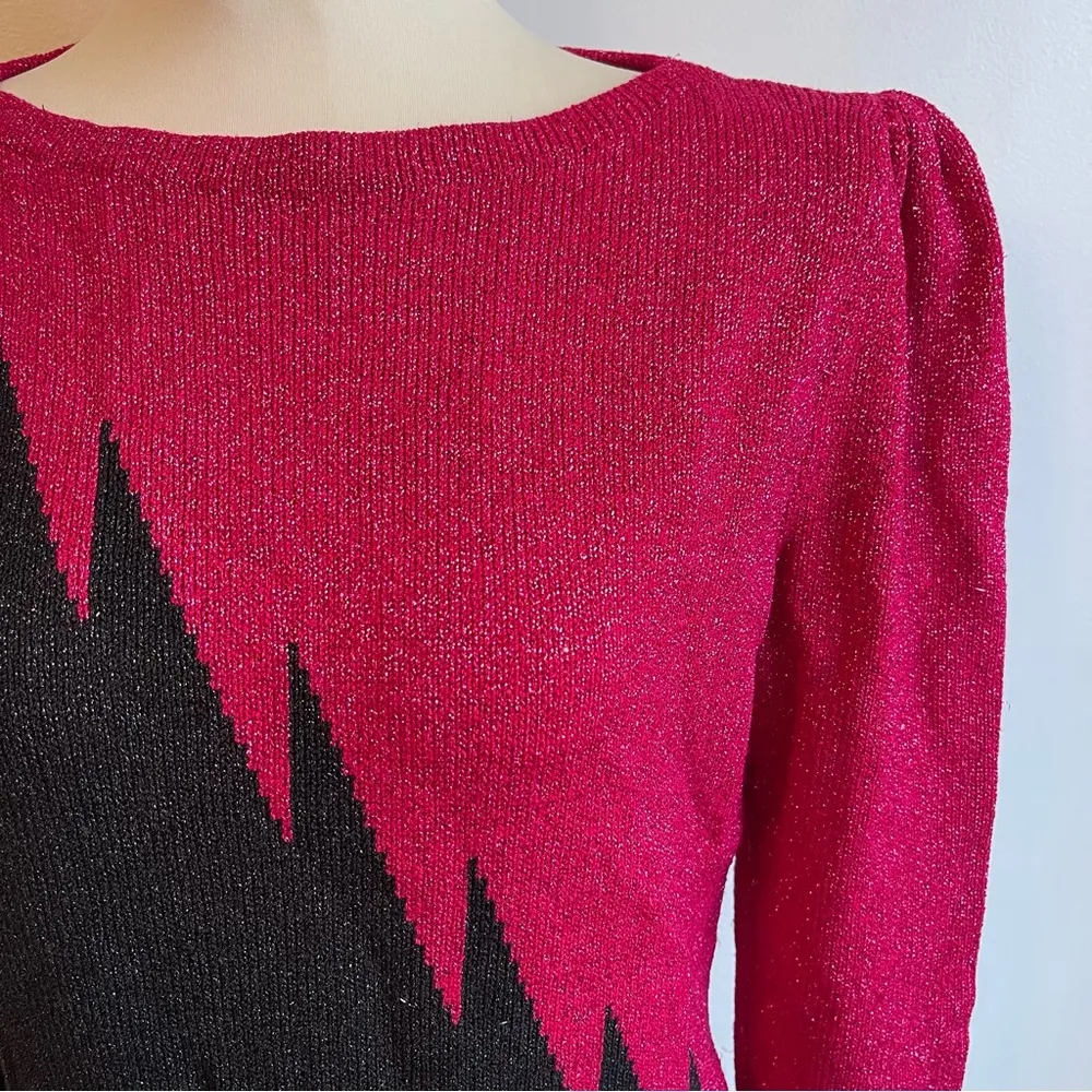 Vintage 1980s Raul Blanco Designer Metallic Knit Color Block Dress Large Black - Image 2