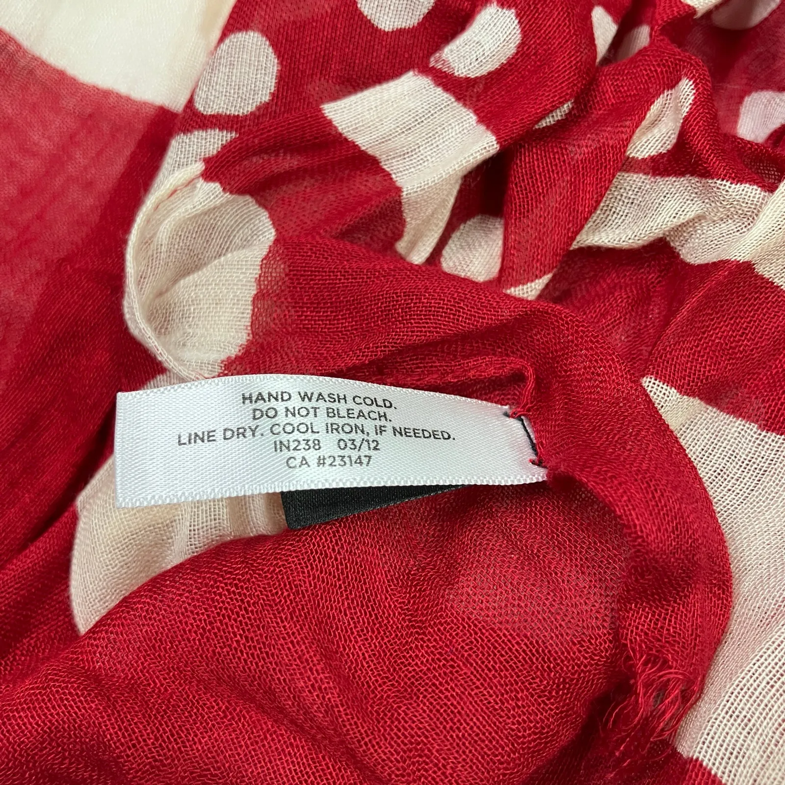 Talbots | Scarf Red Cream Polka Dot Lightweight Viscose - Image 4