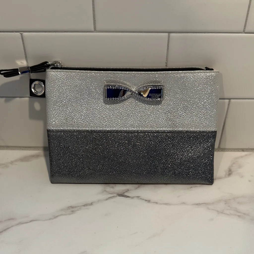 Victoria’s Secret silver metallic cosmetic bag with bow accent New - Image 6