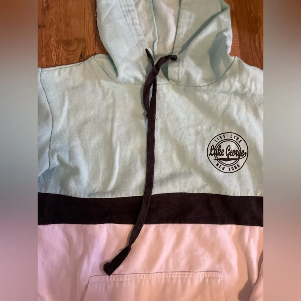 White and Teal Exist Lake George Colorblock Hoodie - Image 2