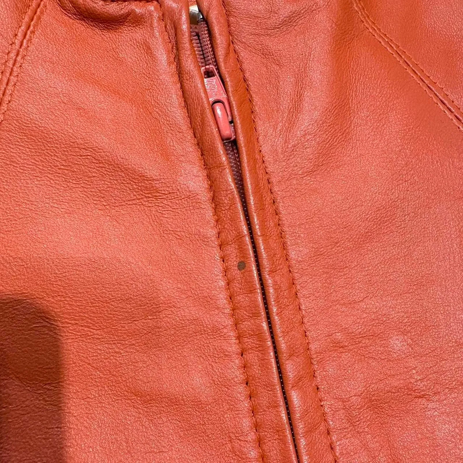 Orange leather moto jacket Size 4 - Image 4