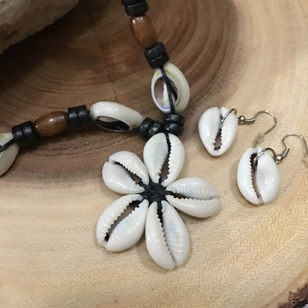 Handmade shell flower cord necklace set - Image 2
