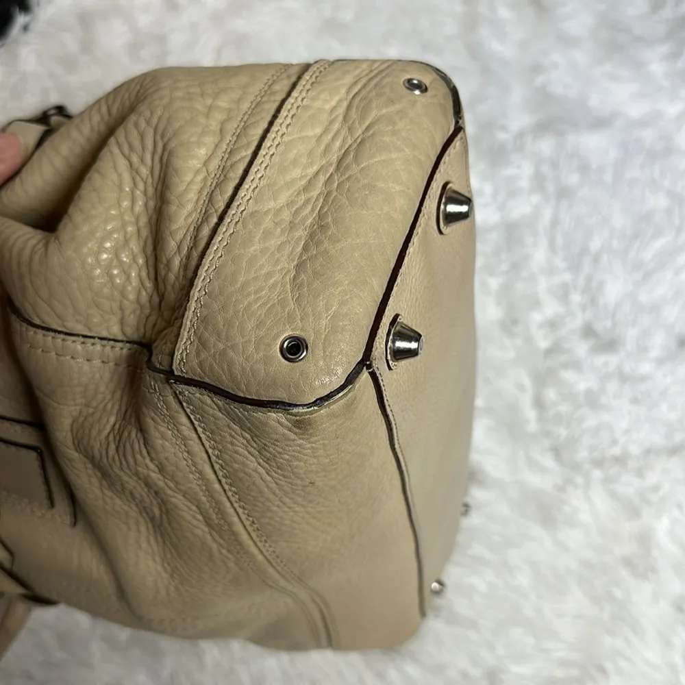 Hampton F13087 Tan Pebbled Leather Satchel Handbag Purse Bag Braided Tasse - Image 8