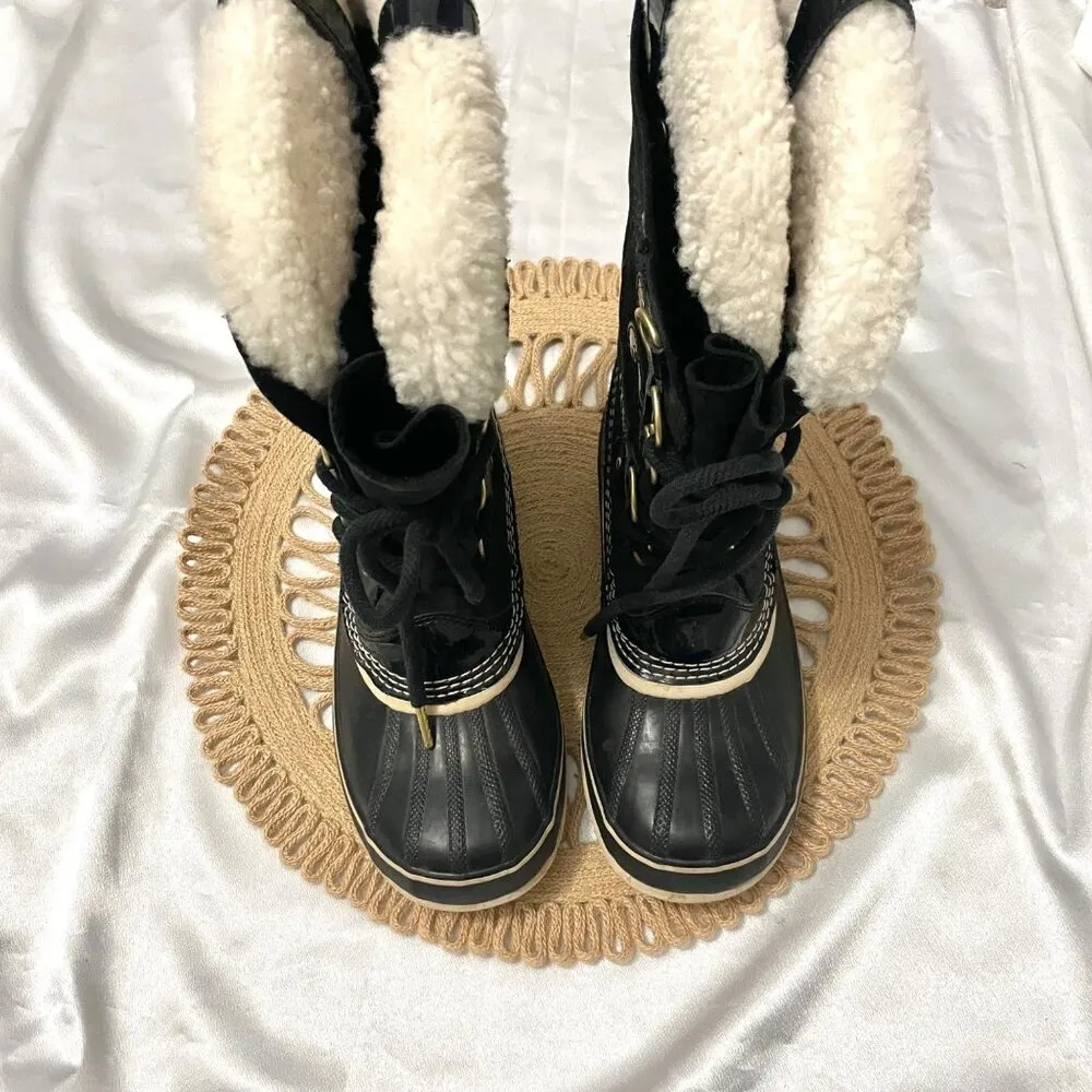 Sorel Joan of Arctic Holiday Leather Shearling Boots Black NL2392-010 Size 9 - Image 3