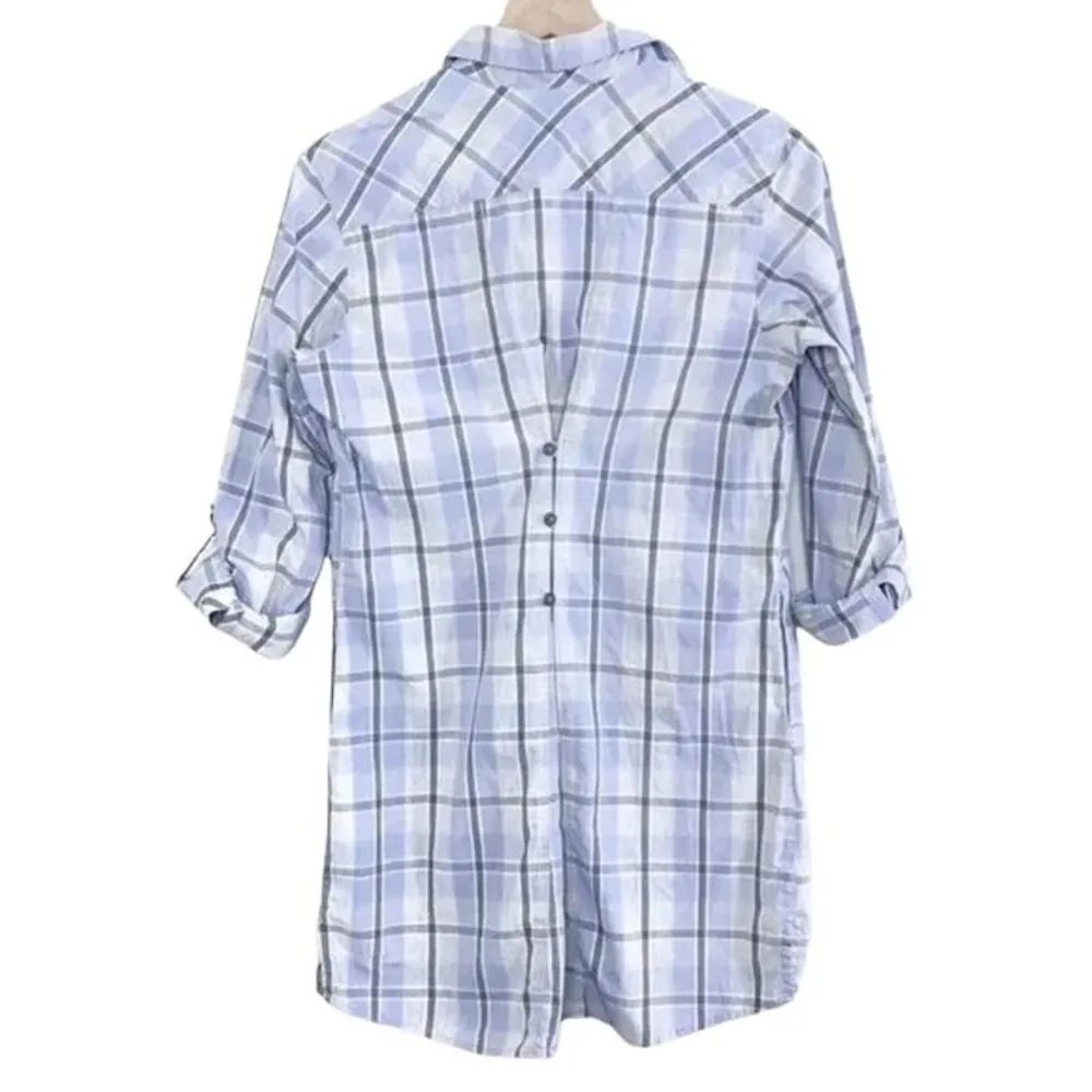 Columbia Blue & Gray Sapphire Peak Plaid Tunic Shirt Women's Medium Pockets - Image 5