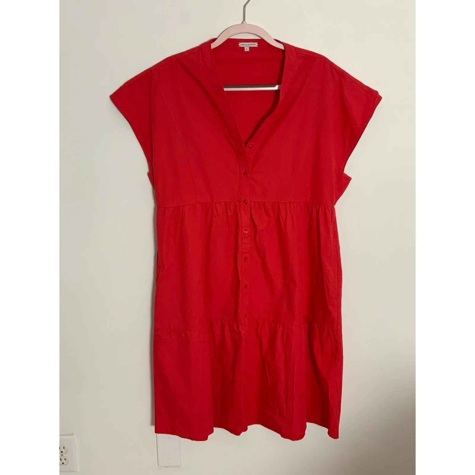 Frances Valentine Breezy Mini Dress in red cotton poplin $228 size large - Image 5