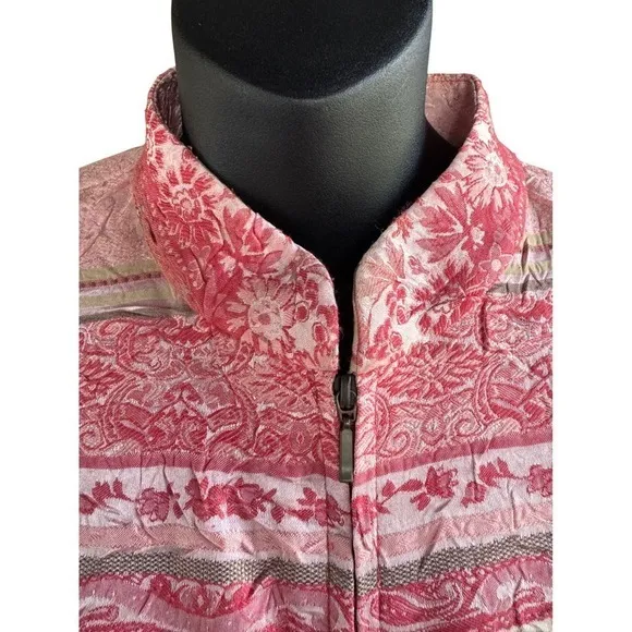 Vintage Analogy Women's M Pink Y2K Floral Stripe Standing Collar Zip Jacket Size 8 - Image 5