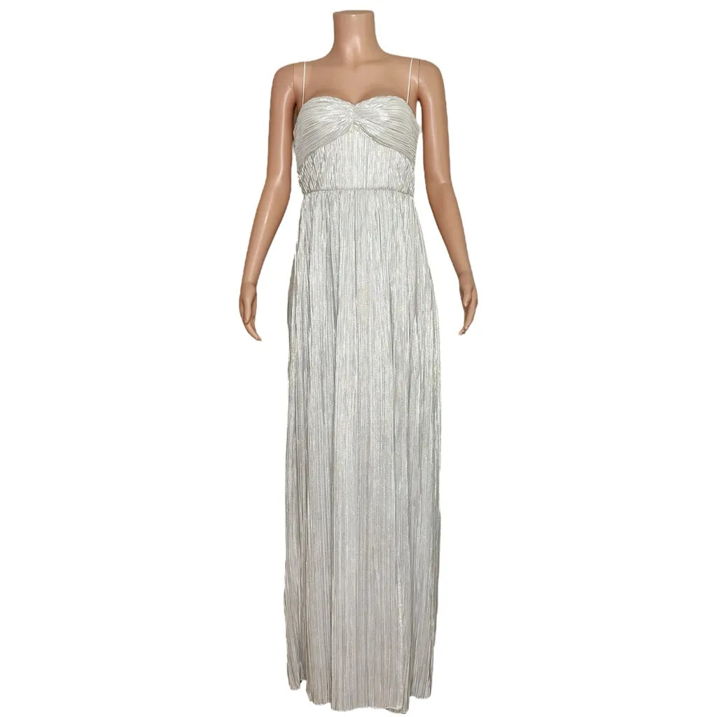 LOVERS + FRIENDS Emmy Metallic Plisse Gown, Silver, Medium - Image 5