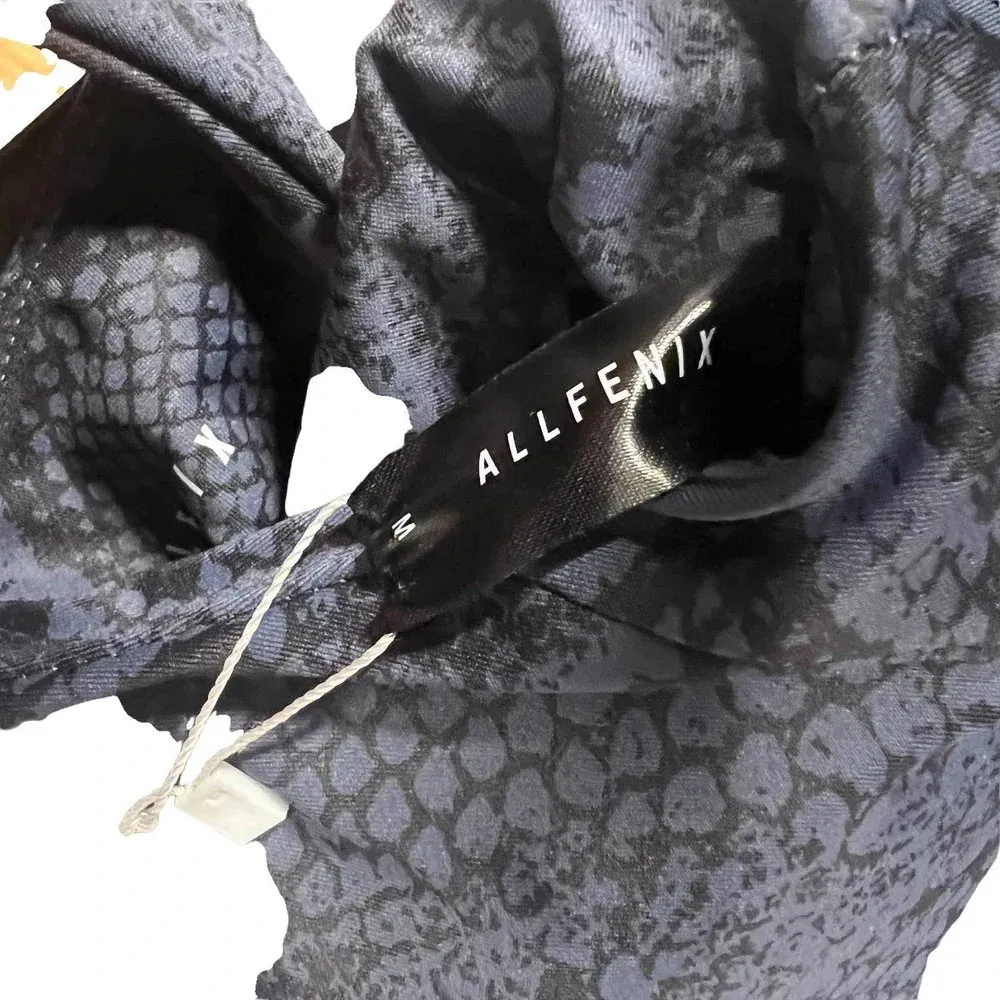 Allfenix Long Sports Bra Racerback‎ Stretch Snake Animal Print Navy Blue Medium - Image 9