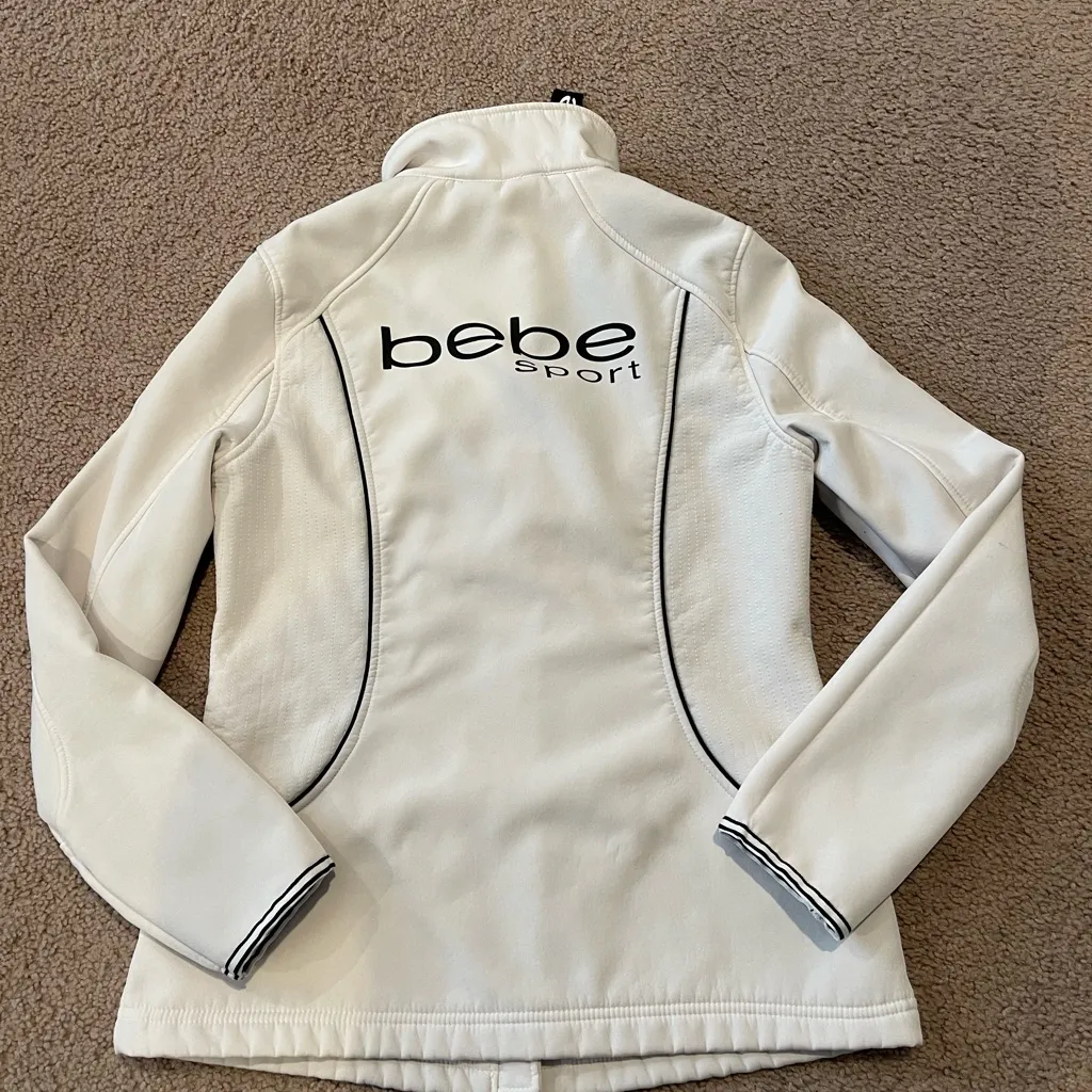 BEBE Women's Ivory White Athletic Sport Long Softshell Coat - Image 11