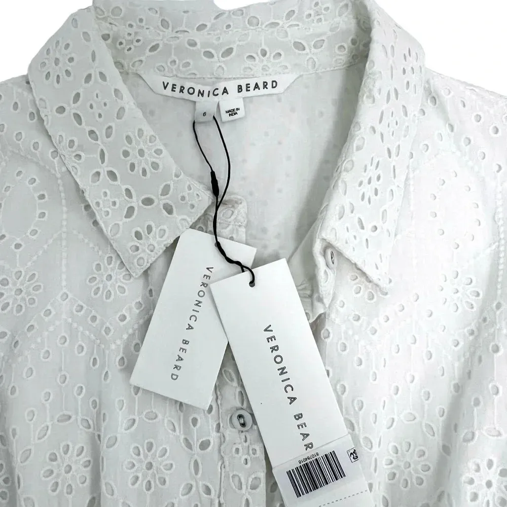 Veronica Beard Kylan Eyelet Lace Long Sleeve Dress White Minimalist Size 6 - Image 6