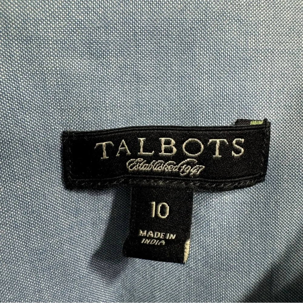 Talbots Blue Chambray Button Front Ruffle Tailored Collared Cotton Shirt Sz 10 - Image 13