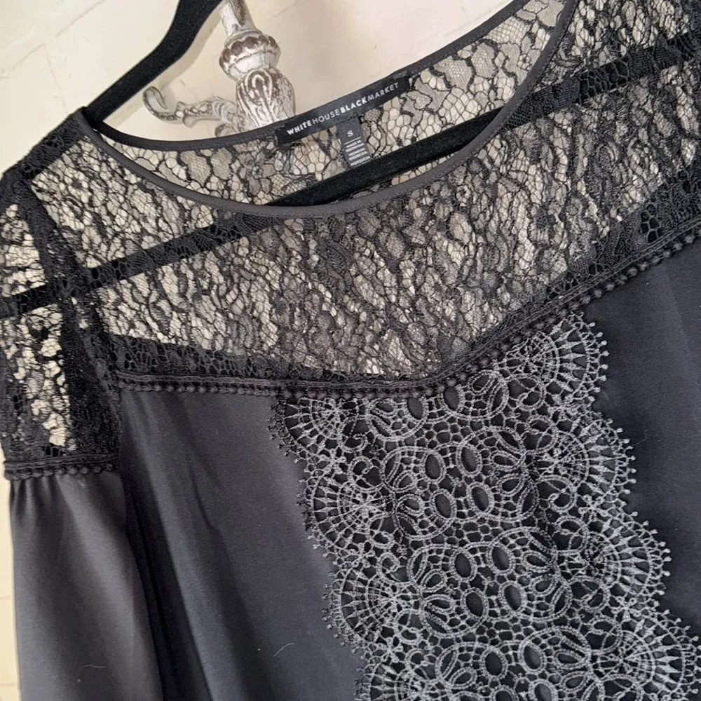 White House Black Market blouse black lace embellished small short sleeve - Image 7