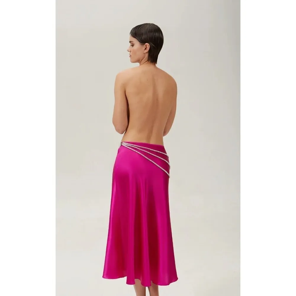 Nue Studio Laetitia Skirt in Fuchsia Pink Small New Womens Satin Midi - Image 12