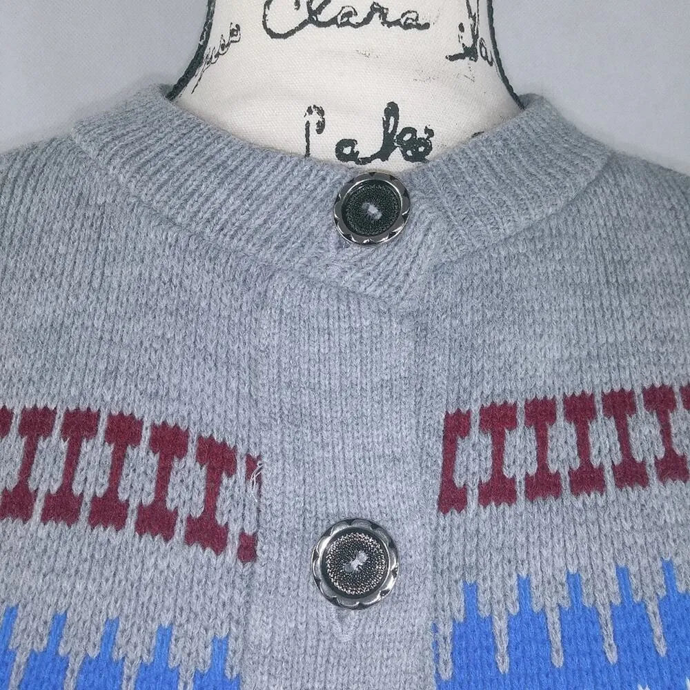 College Point Grey Fair Isle Button Up Sweater Cardigan Preppy Grandpacore Gray Size L - Image 6