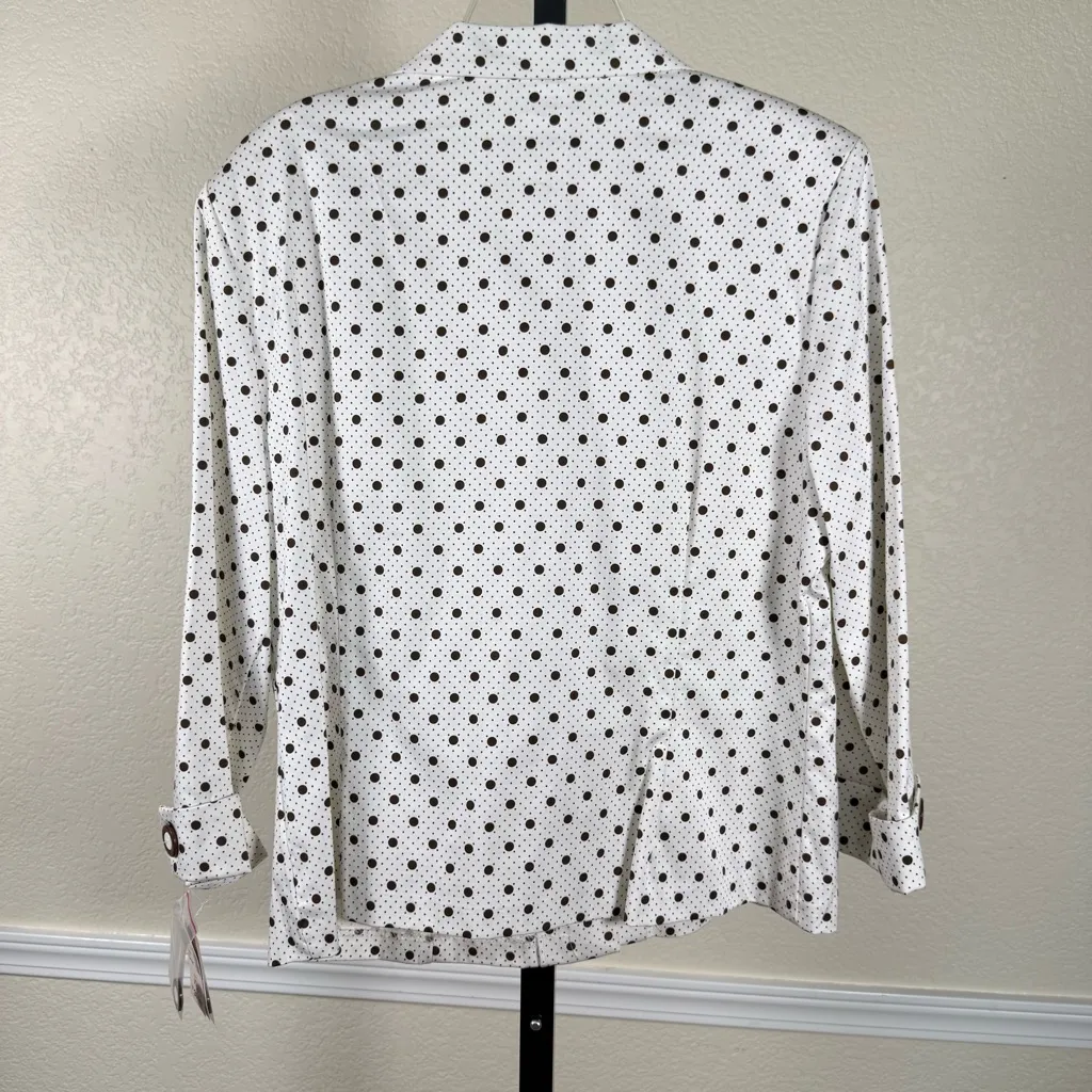Vintage Polka Dot Blazer Women’s XL Dressbarn Notched Collar Lined Cotton Jacket White - Image 2
