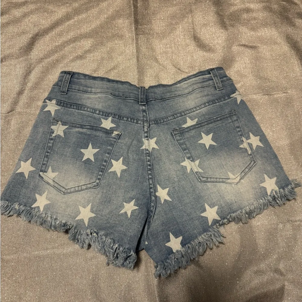Stars Blue Distressed Jean Shorts Size M - Image 2