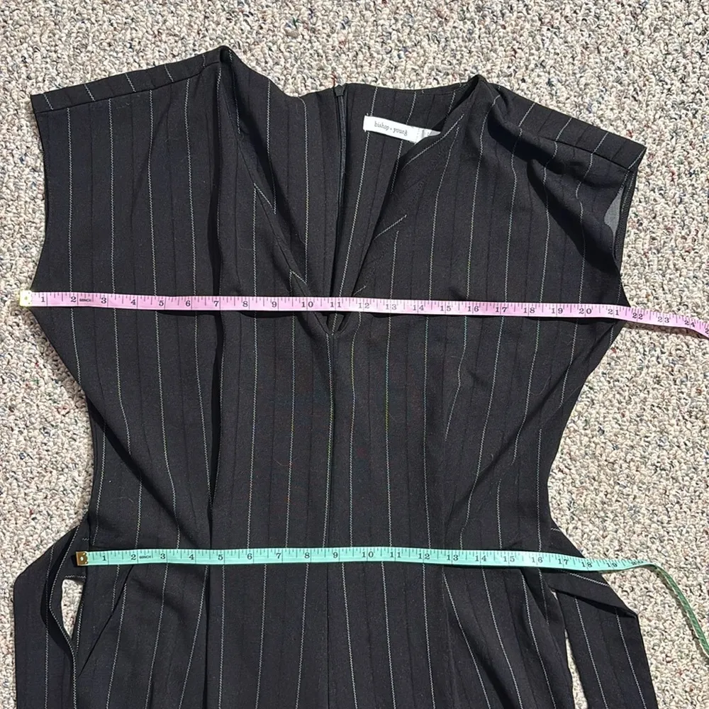 bishop + young Black Cropped Wide Leg Jumpsuit Pinstripes V-Neck Size Large - Image 13