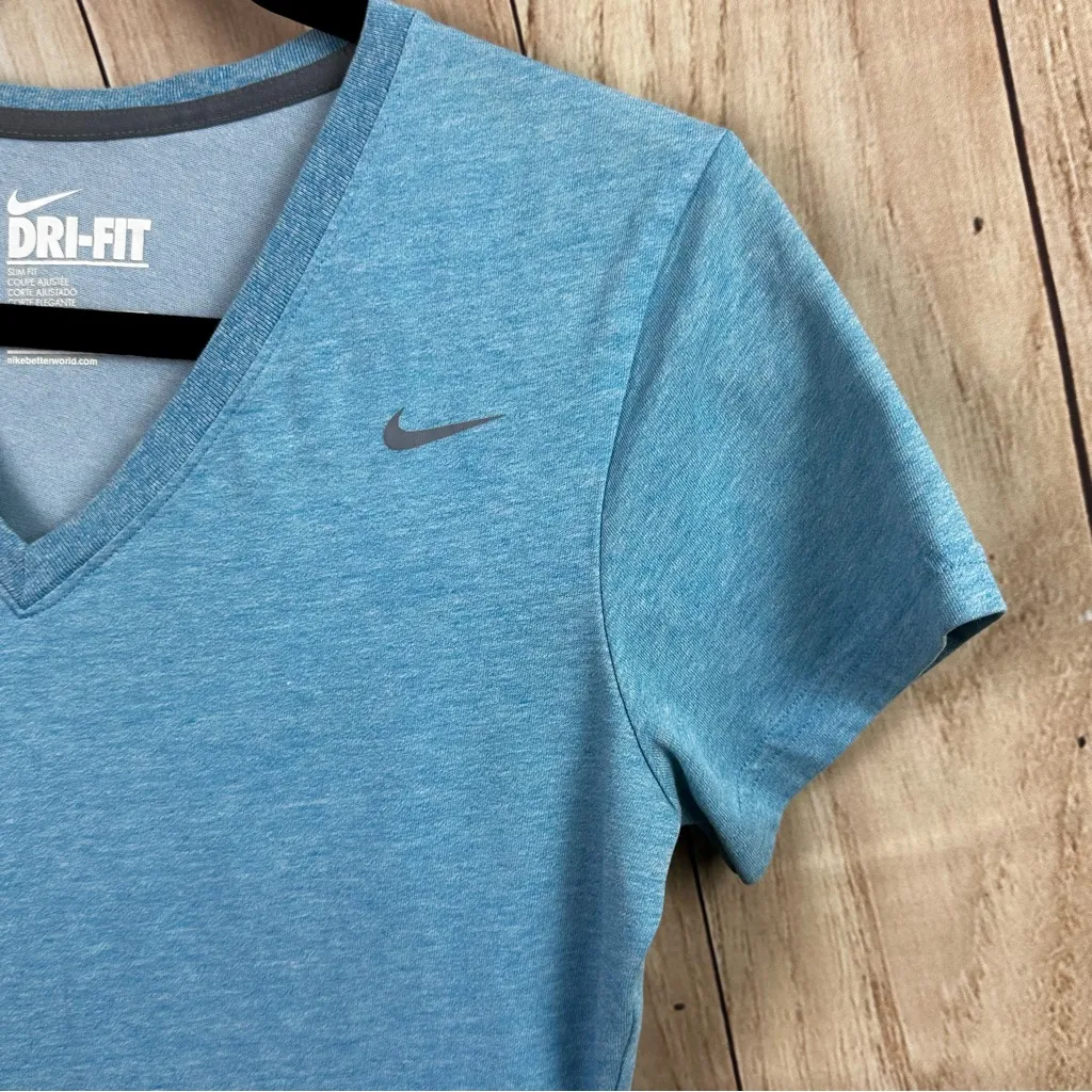 Nike Women's Light Blue V-Neck Dri-FIT Tee - Image 2