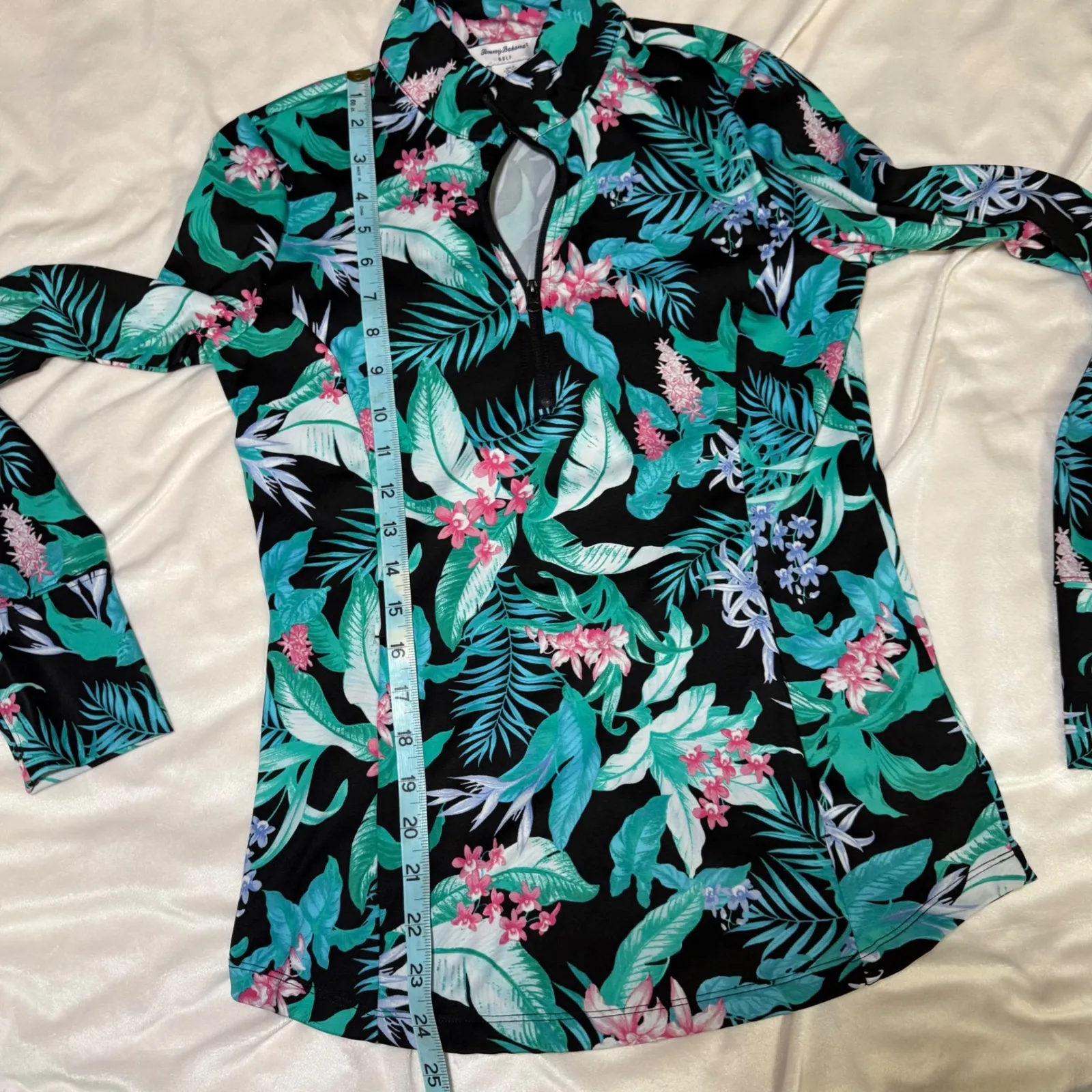 Tommy Bahama Golf Tropical Floral Print Quarter Zip Pullover Shirt Size Small - Image 9