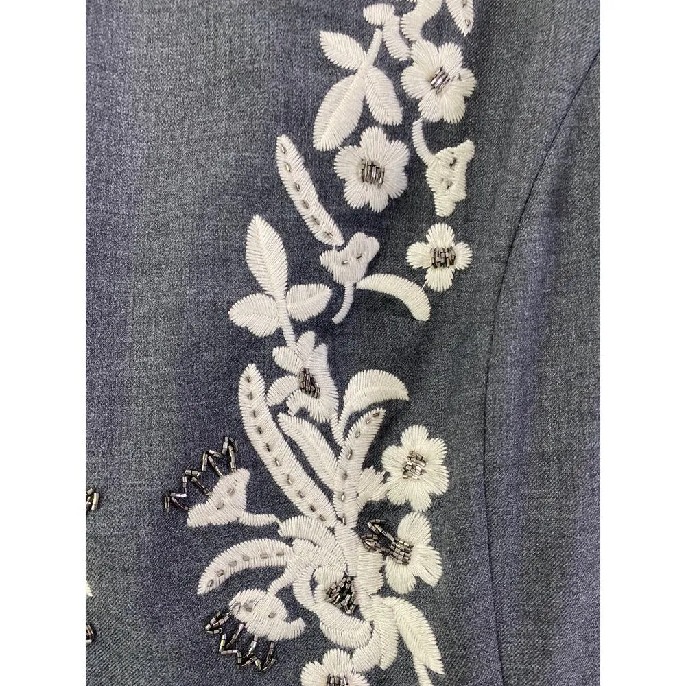 Brooks Bros Red Fleece Wool Blend Floral Embroidered Beads Pleated Shift Dress 8 - Image 2