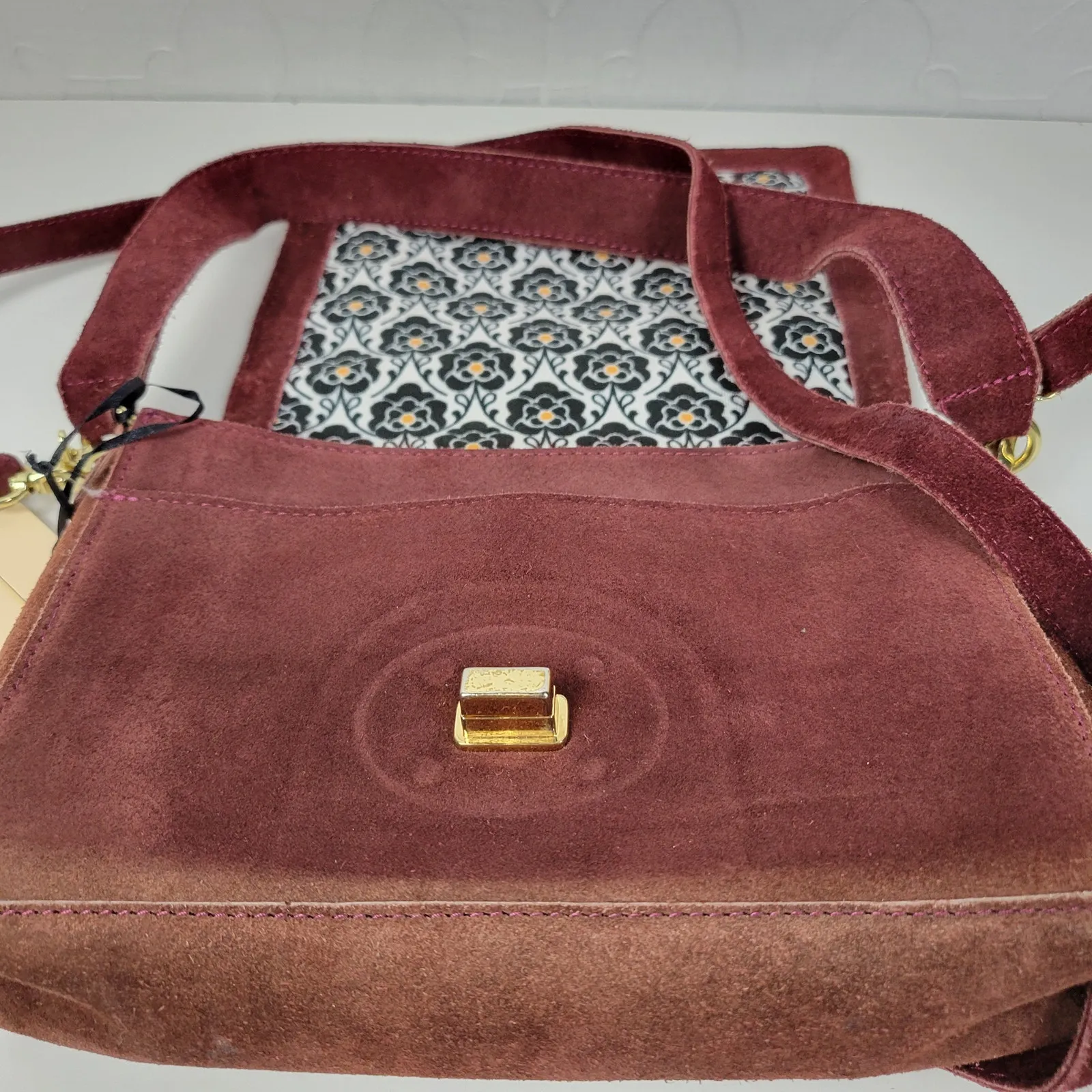 Emma Fox Womens Crossbody Shoulder Bag Burgundy‎ Suede Leather Boxy Flap NEW - Image 10