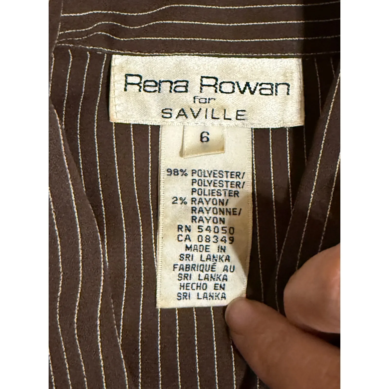 VTG Rena Rowan Saville Size 6 Brown Pin Stripe Long Sleeve Blouse Button Up - Image 4