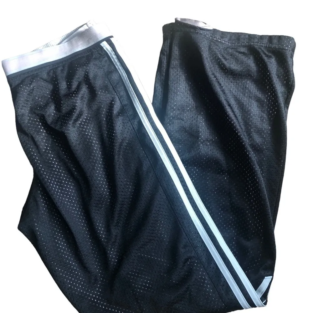 Originals Black Mesh Lined Track Pants Sz. M 3 Stripes Black Snap Pockets - Image 2