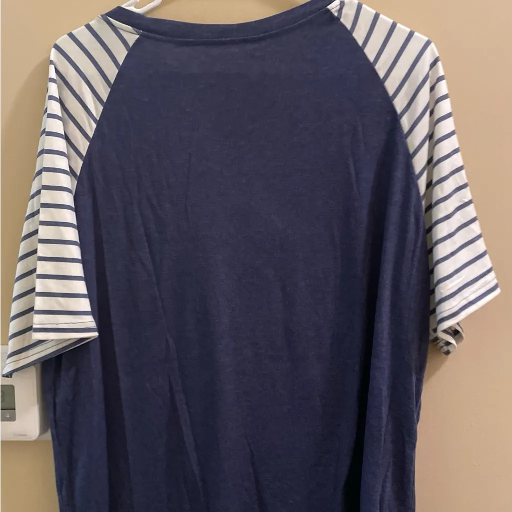 Human Skull Trees Birds Graphic Gothic Crewneck S/S Shirt Tee Women’s XL Blue - Image 4