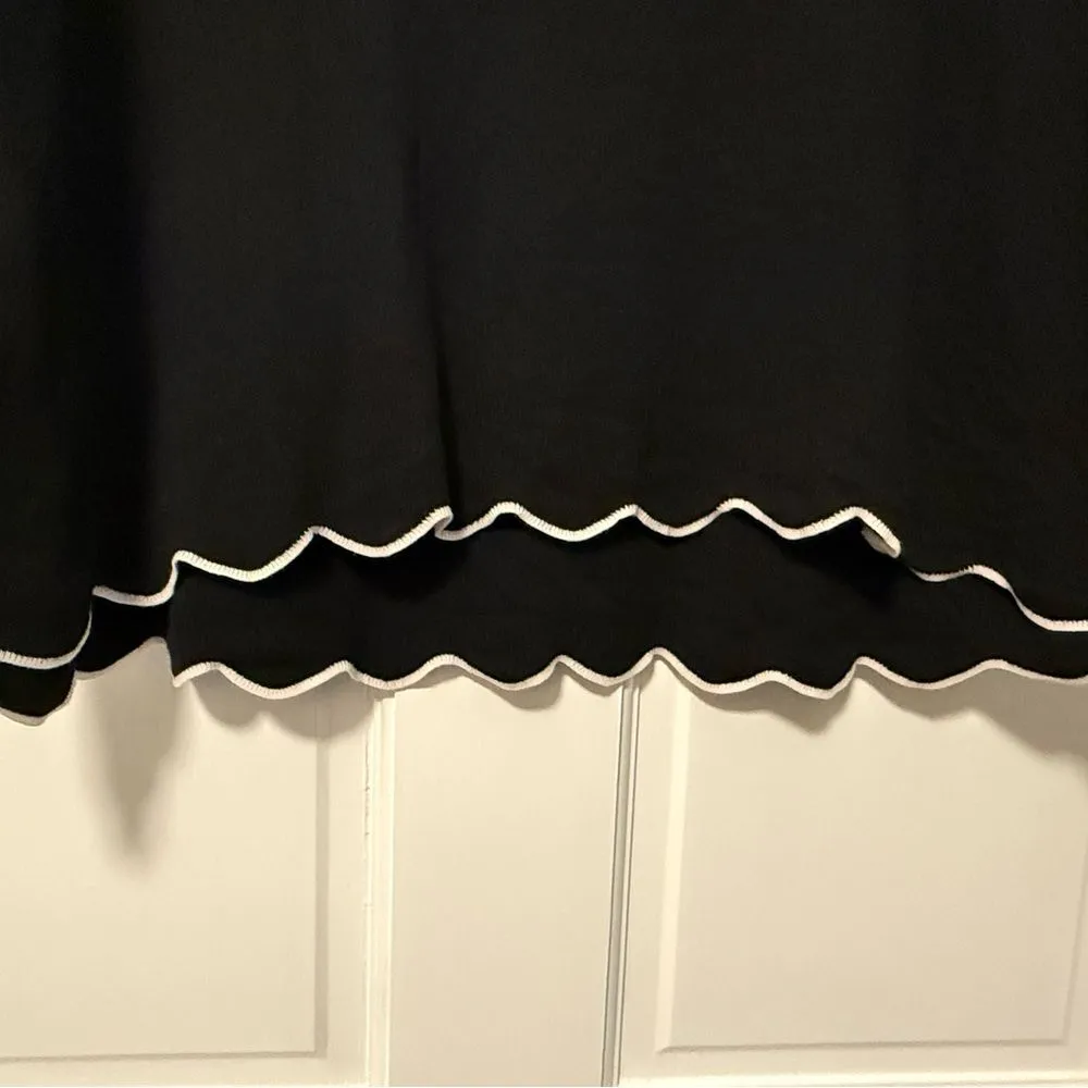 Roz & Ali Lightweight Scalloped Pullover Sweater Black With White Trim 3X - Image 2