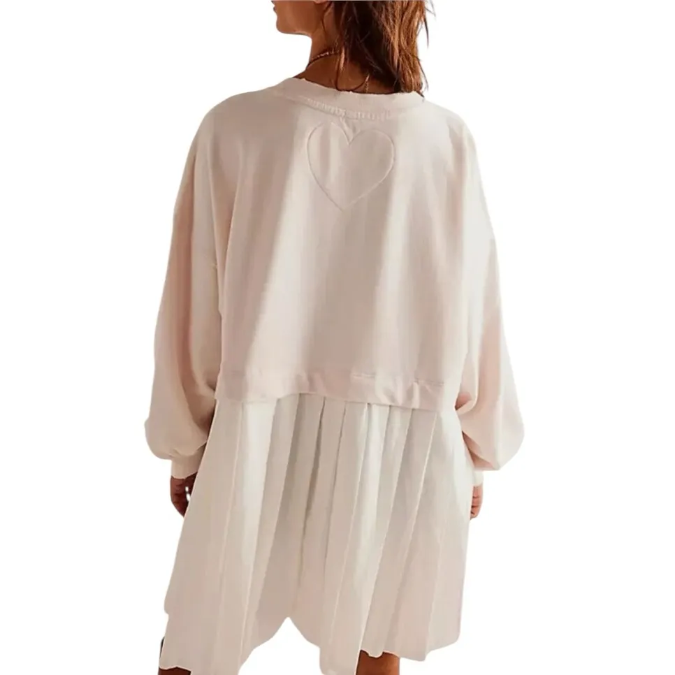 FREE PEOPLE Eleanor Oversized Sweatshirt Pleated Tunic Dress Pink White Size M - Image 3