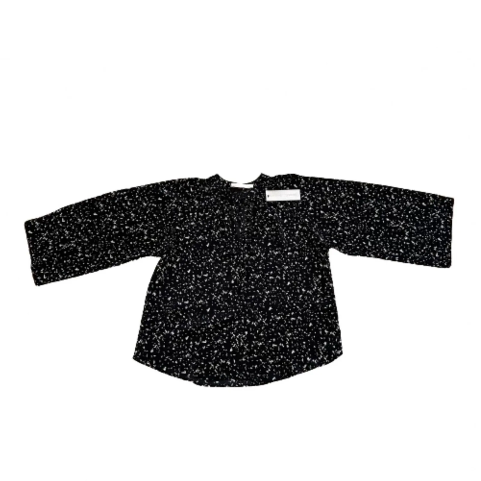 Bishop + Young Top Blouse Black White Speckled Print 3/4 Sleeve Tie Neck XS NEW - Image 7