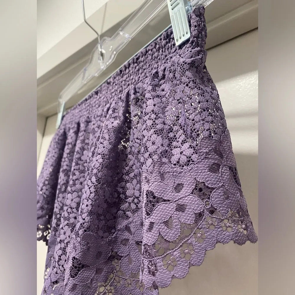 Purple Lace Scalloped See-Through Lingerie Sleep Shorts - S - Image 9