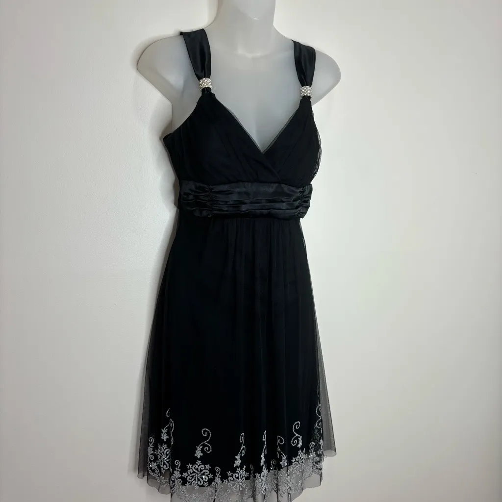 Taboo Size Large Y2K Black Silver Glitter Dress V neck homecoming goth prom - Image 5