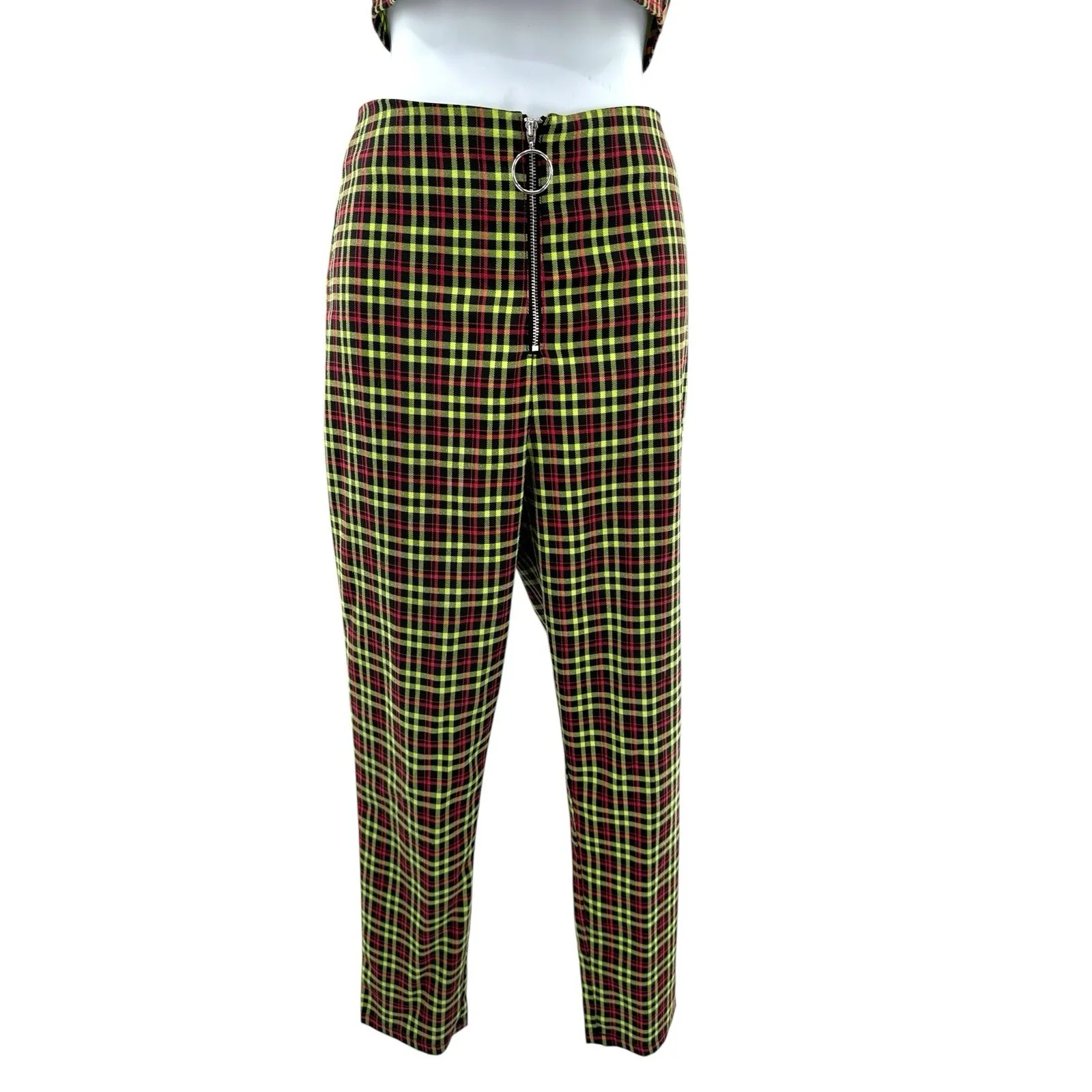 NBD x Naven Plaid Crop Top & Pants Set XS/S Red Yellow Black Check‎ 2-Piece - Image 6