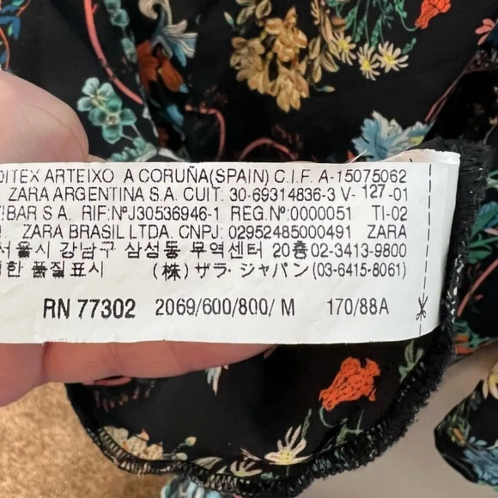 Zara Black with Floral Print A-Line Mini Dress long sleeve shift size medium - Image 8