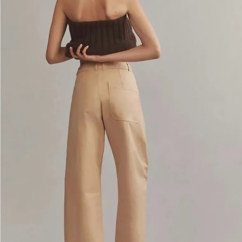 Anthropologie Maeve Curved Cropped Chino Pants Barrel Leg Pants 4 Khaki - Image 4