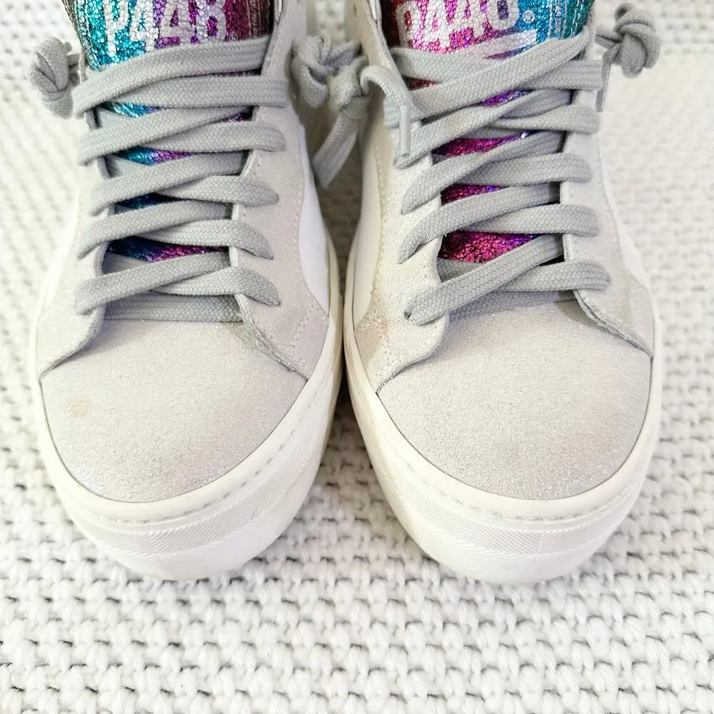 P448 Thea Rainbow Tongue White Platform Low Top Sneakers Women 38 Made in Italy - Image 4