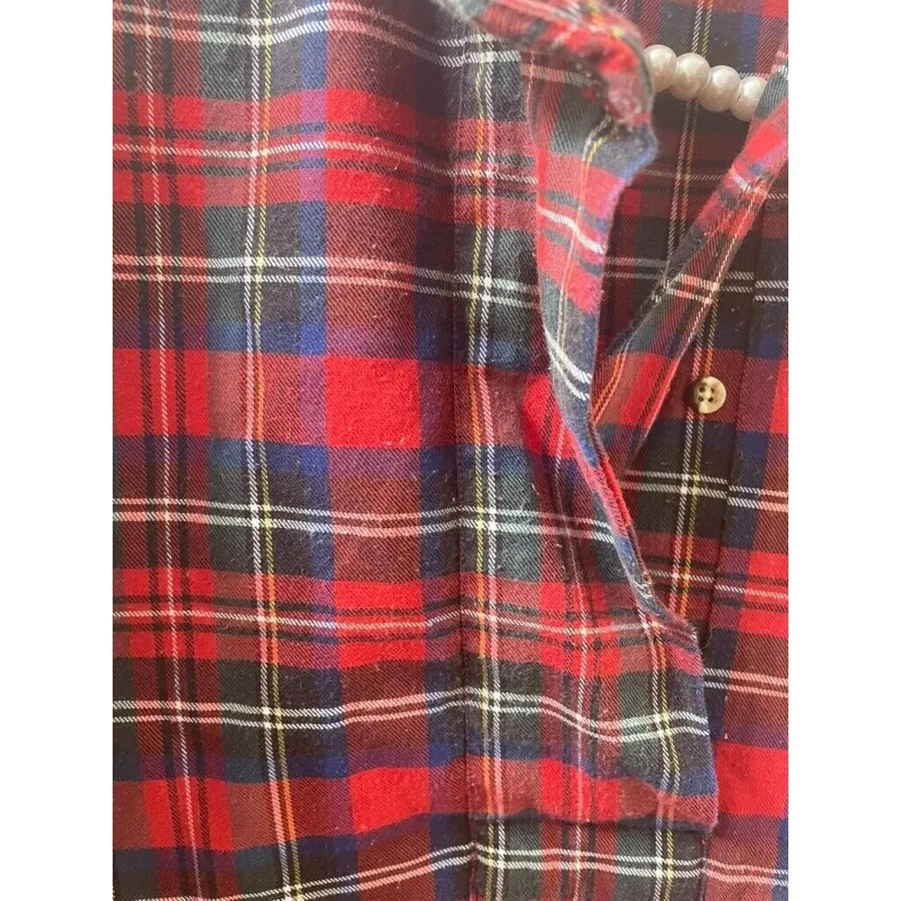 USA LL Bean Plaid  Red Traditional Women’s SHIRT TUNIC 1/4 BUTTONS UP SIZE 8 - Image 5