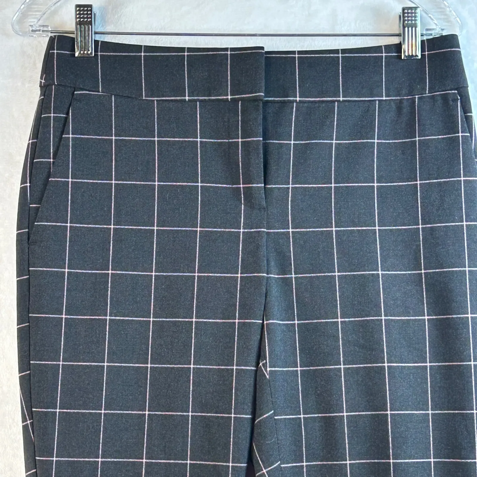 LOFT Petite Marisa Pants Charcoal Grey Pink Plaid Straight Leg Casual Size 2P - Image 3