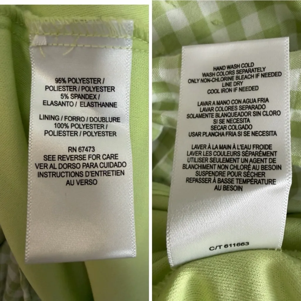 Taylor Gingham Midi Dress Pockets Ruffle Sleeve Green Size 8 - Image 10