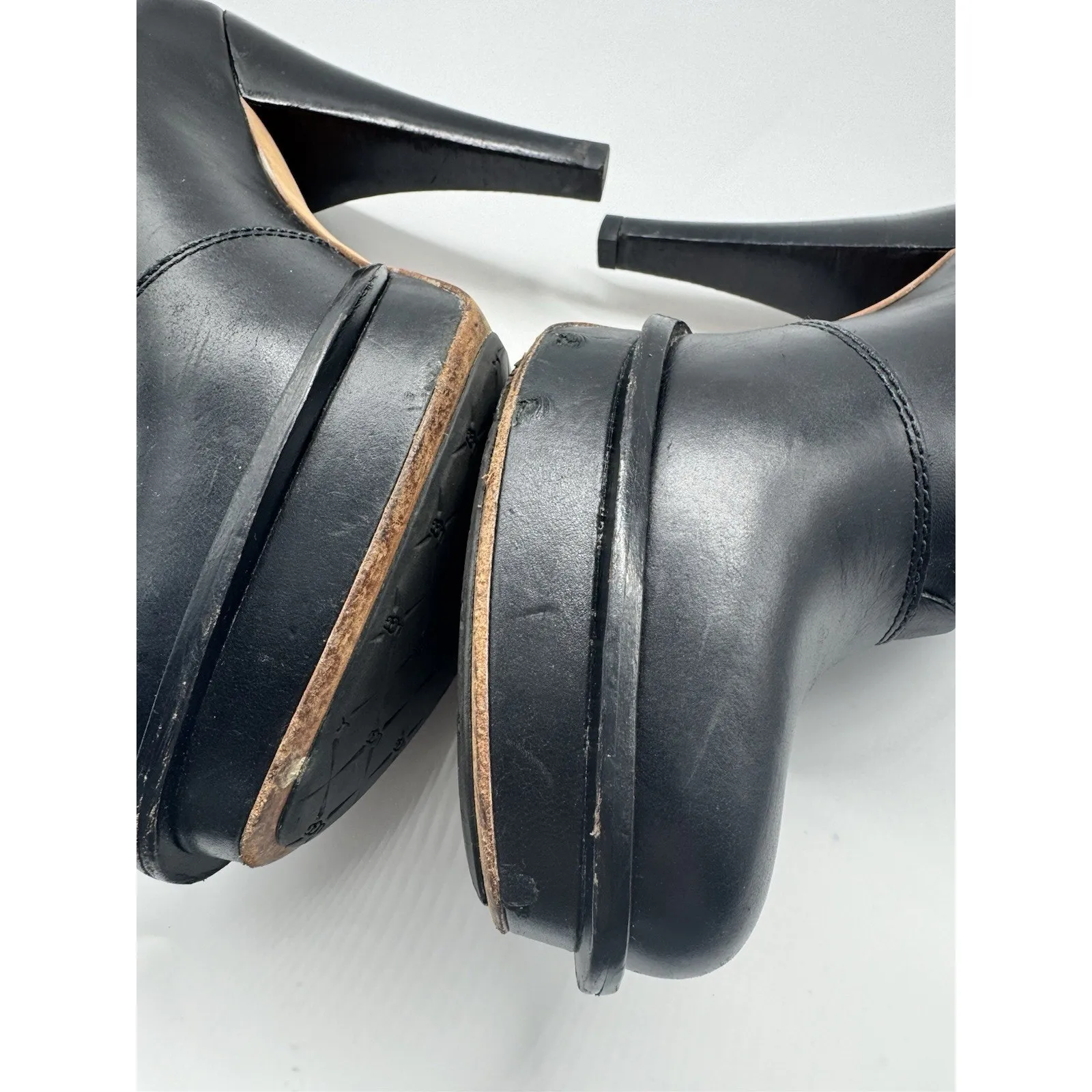 UGG Jamison Black Platform Leather High Heel Ankle Booties Sherpa Lined Size 8 - Image 9